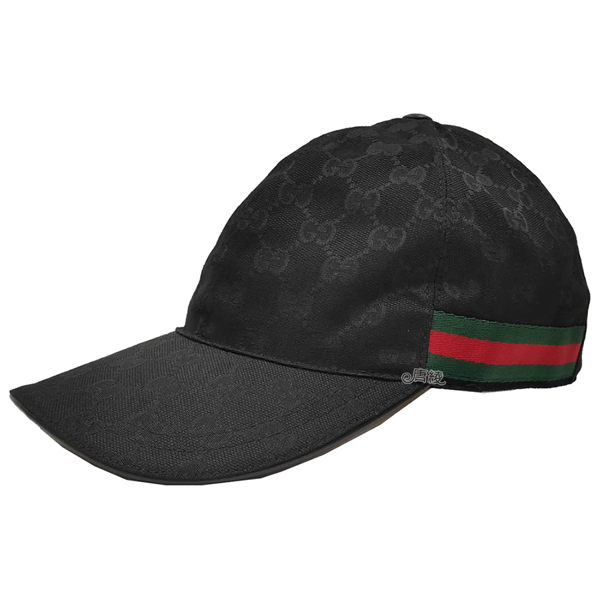 【GUCCI 古馳】200035 綠紅綠織帶緹花布棒球帽(黑色-XS號)