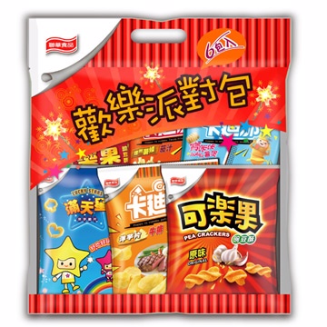 6種口味一次滿足★卡迪那牛排、可樂果原味、可樂果老朋友★寶卡卡、滿天星、卡迪那德州薯條★一次吃到多種好味道 內含：可樂果原味57g、可樂果古早味57g、卡迪那牛排45g、滿天星40g、寶咔咔33g、德