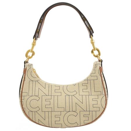 CELINE MEDIUM AVA STRAP 印花織布肩背彎月包.米/咖邊