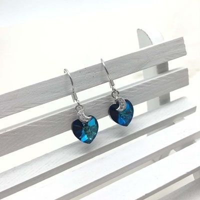 925純銀耳環-水晶甜美愛心垂吊式時尚生日情人節禮物女飾品73ld70[時尚巴黎]