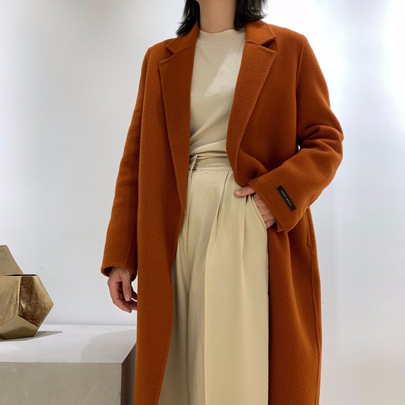 毛呢大衣羊毛外套-長版翻領簡約寬鬆女外套2色73wb21【獨家進口】【米蘭精品】