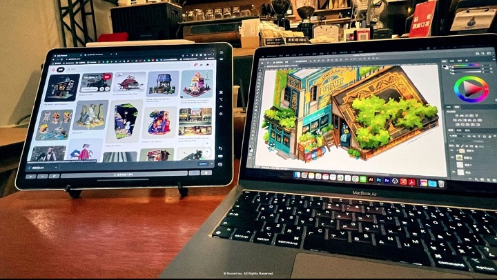 目前諾米的行動創作平台，為一台M1 版本的 iPad Pro，再搭配一台 M1 版本的 MacBook Air。（Photo Credit：nuomi）