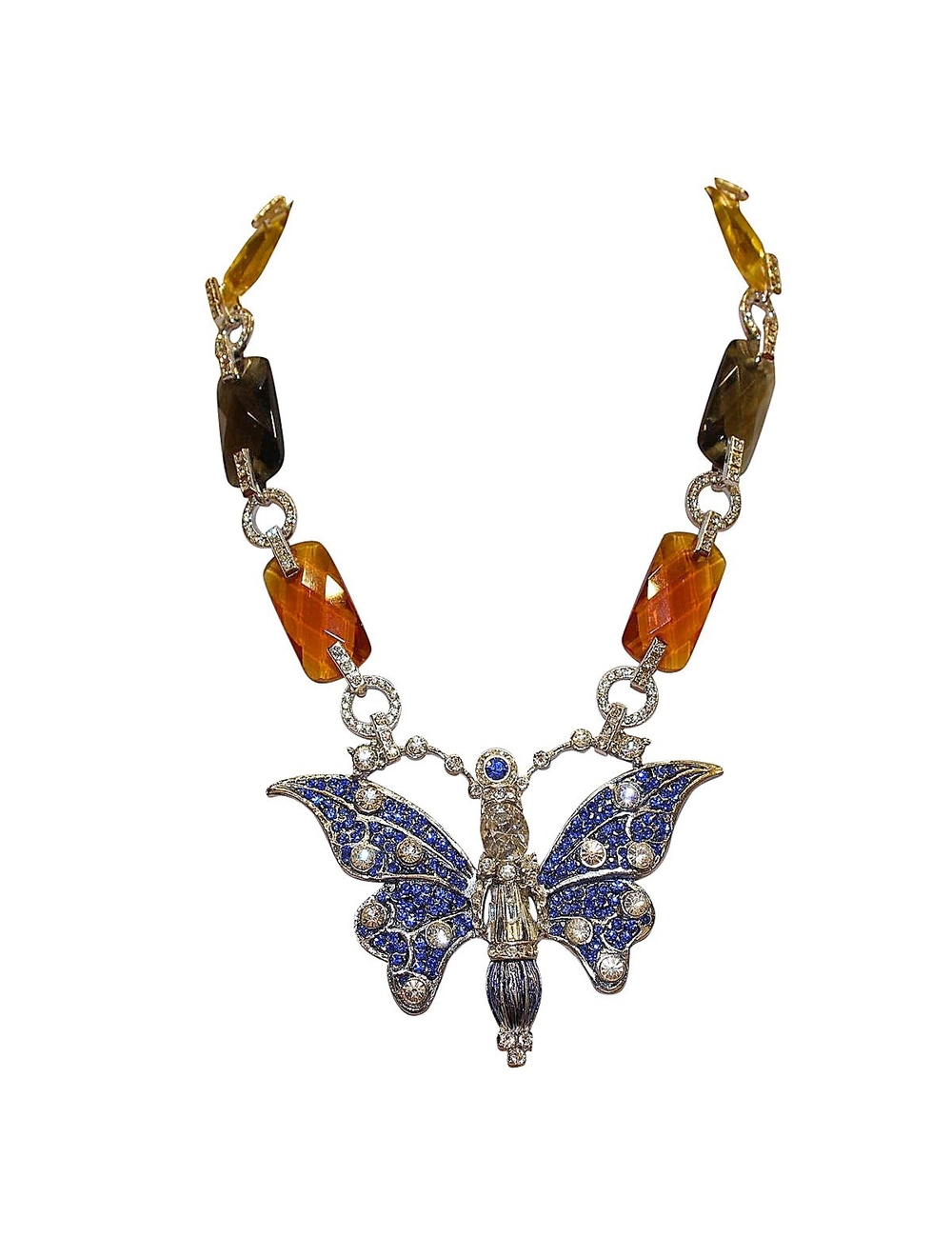 長項鍊 非過敏性銠 奇妙的彩色晶體，水鑽和樹脂結構 蝴蝶主題 獨特的一塊！ 100％手工工作