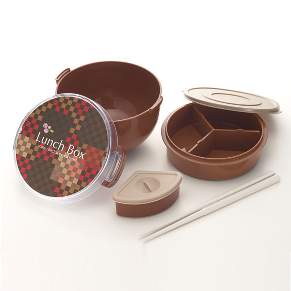 日本碗型可微波附隔層便當盒(棕)lala-220br
