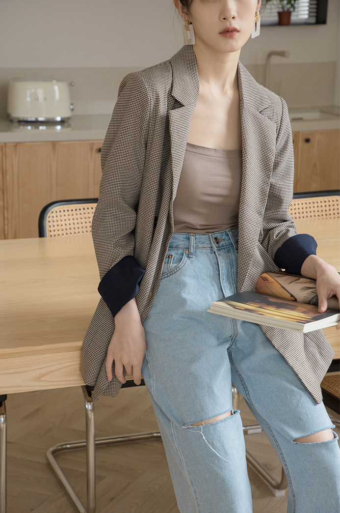 小格紋反折西裝外套
