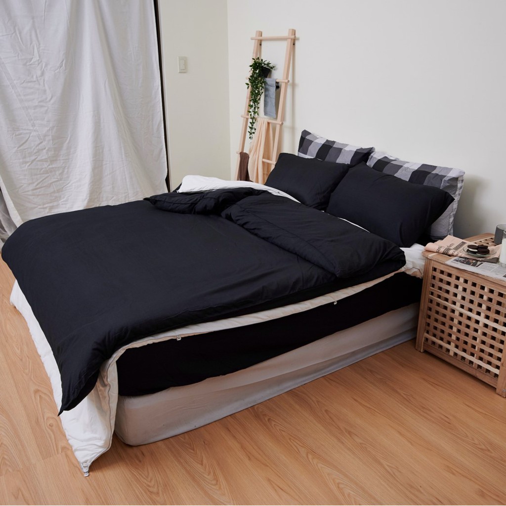 ※舒柔棉枕頭套床包組－雙層夾心餅乾（黑）【單人｜Single】床包x1 105x186cm枕頭套x1 48x75cm【雙人｜Double】床包x1 150x186cm枕頭套x2 48x75cm【加大｜