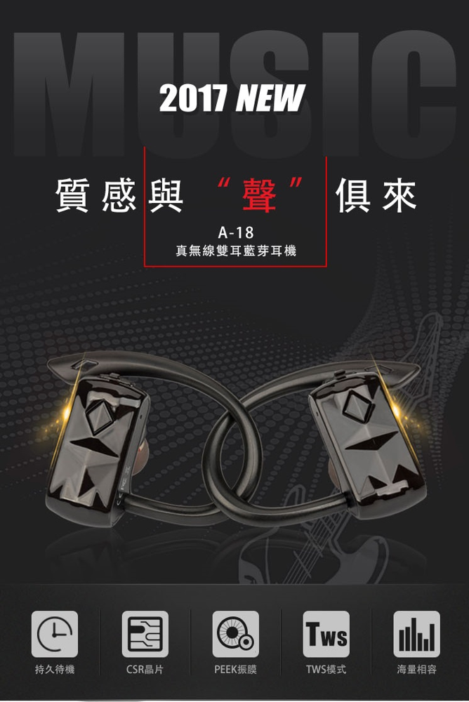 名稱：真無線雙耳藍牙耳機 藍牙版本：V4.2 藍牙協議：A2DP，HFP, AVRCP 通訊距離：直線無障礙約10米 電池指標：高性能鋰聚合物電池 充電參數：DC5V 40MA 充電時間：約1.5小時