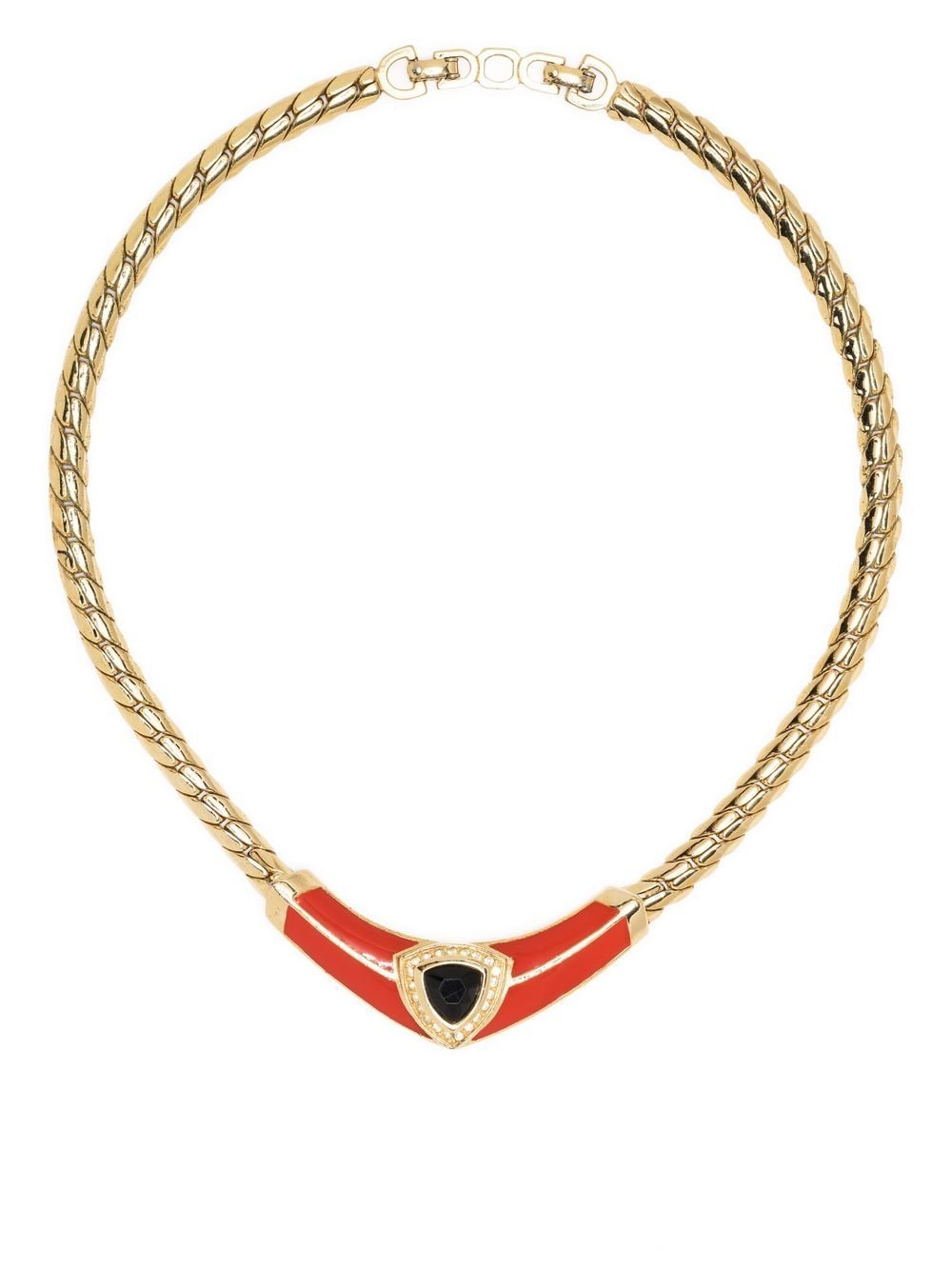 Christian Dior - pre-owned enamel detailing short necklace - women - Brass/glass - S - Gold