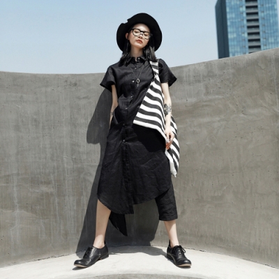 設計所在Style-中性夏季麻料不規則短袖洋裝