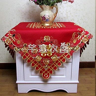 床頭柜電視蓋布新款紅色喜慶巾冰箱空調防塵罩歐式田園桌布藝婚慶