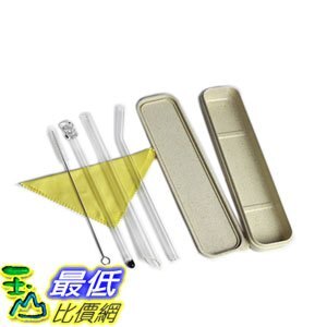 [8玉山最低比價網] 透明玻璃吸管套裝6件 斜口粗管平口彎管可愛小熊攪拌棒禮品組合