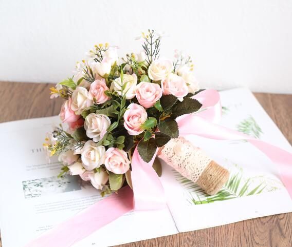 新娘手捧花婚紗影樓攝影拍照道具新娘手捧花結婚新款粉紅白仿真韓式婚禮花束WD 晴天時尚館