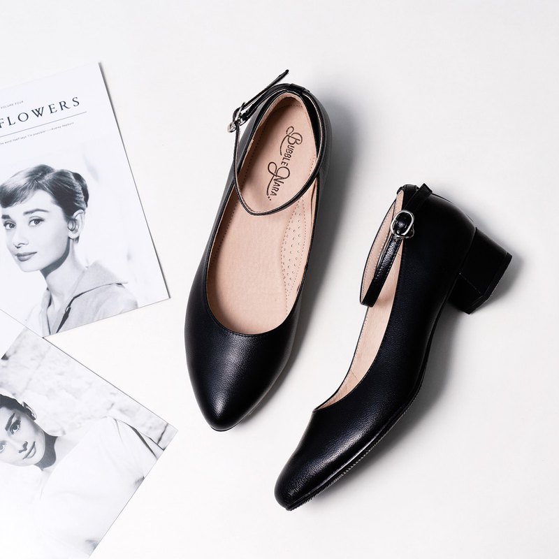 瑪莉珍鞋 卡蘿夢遊尖頭低跟鞋-青木黑茶