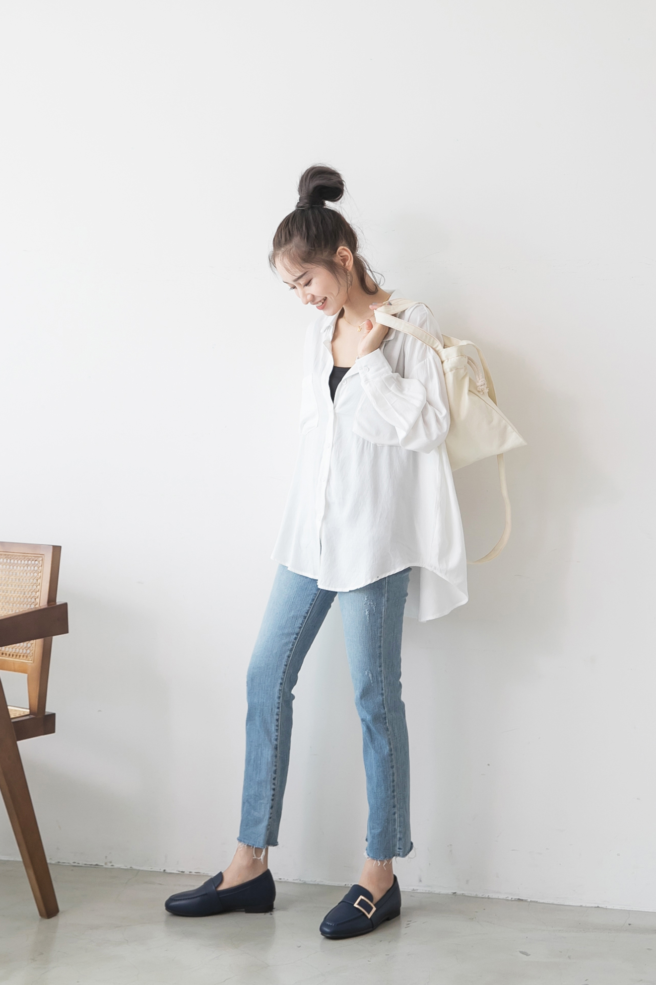 D+AF金屬大方釦平底樂福鞋 樂福鞋穿搭