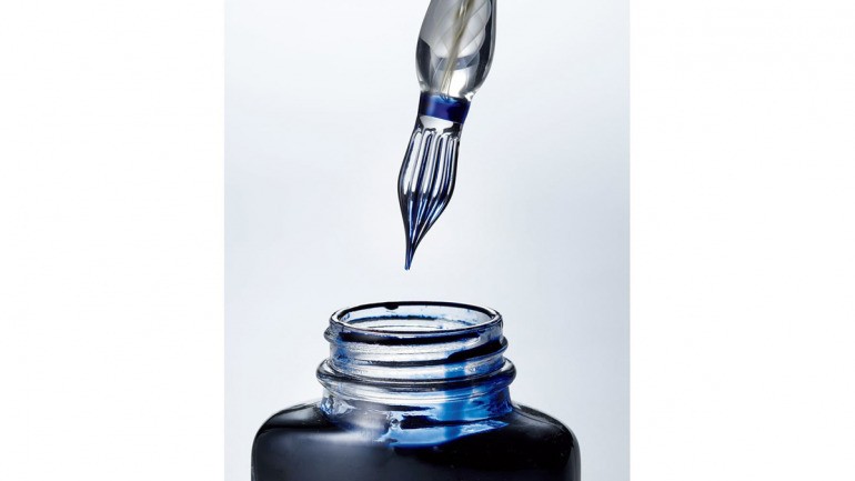 【美品】川西硝子　硝子ペン　さざなみ　インク4個付き　ガラスペン 川西硝子 ガラスペン 硬質ガラスペン 細波（さざなみ） アウト