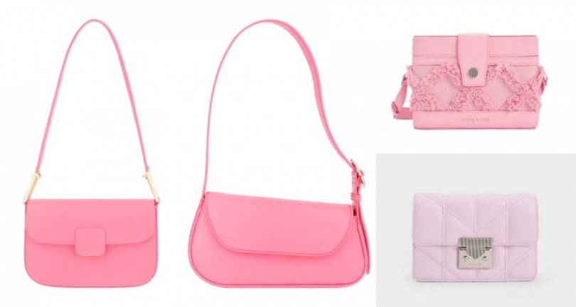CHARLES & KEITH Koa方釦小方包／2,590元、Petra寬背帶腋下包／1,990元、斜背小方包／1,990元、絎縫鍊條小方包／1,990元（圖／品牌提供）