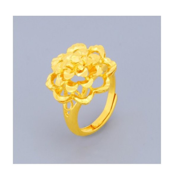 不怕水可火燒 仿24k金雕花鏤空花 金戒指 女款 可調戒指 禮盒裝