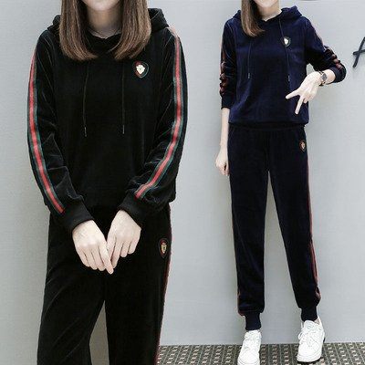 中大尺碼XL-4XL/胖妹加大碼運動套裝金絲天鵝絨休閑衛衣兩件套4F072.6665 .1號公館