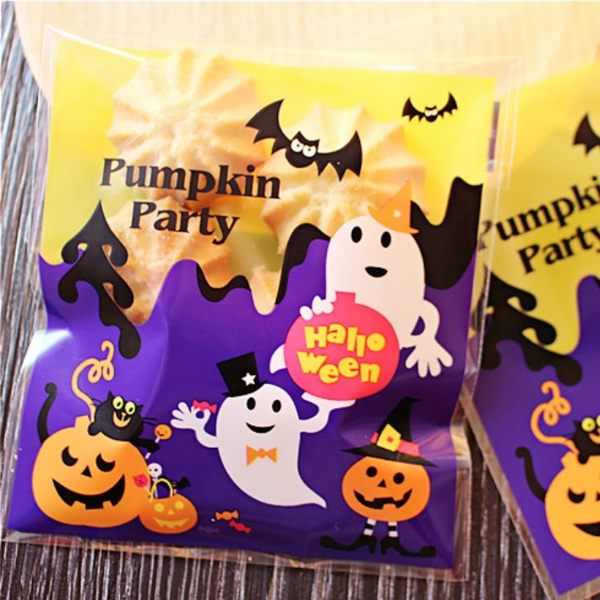 餅干包裝袋 萬聖系列 黃紫蝙蝠南瓜10*10cm 20枚一包售 自黏包裝袋 想購了超級小物