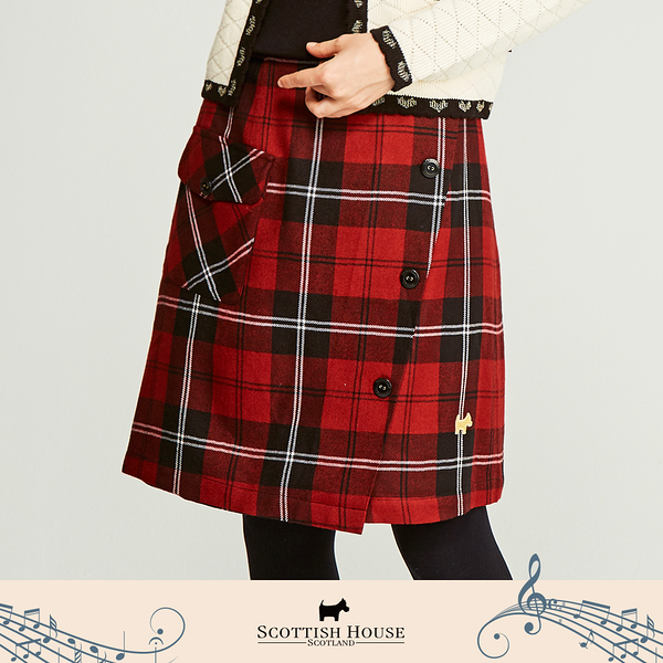 【Scottish House】 紅黑格 平口 格紋 一片式及膝裙 (AN2112)