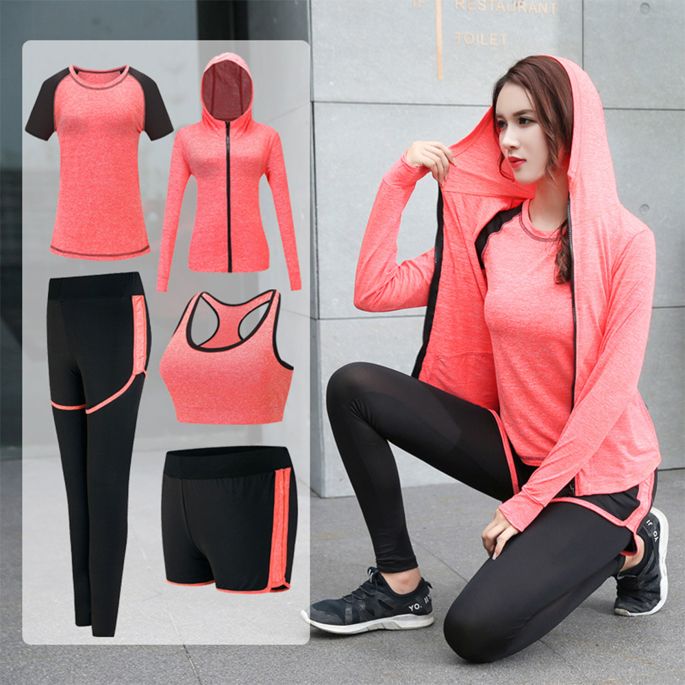 高彈力緊身雕塑壓縮材質透氣吸汗快乾親膚材質5件套裝組合 任何運動都適穿