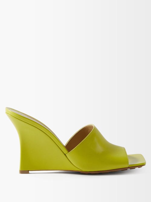 Bottega Veneta - Stretch Square-toe Leather Wedge Mules - Womens - Green