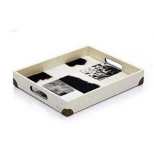 獨創設計商品-巴西牛皮馬賽克托盤_雅頓珍珠白-印象派黑白