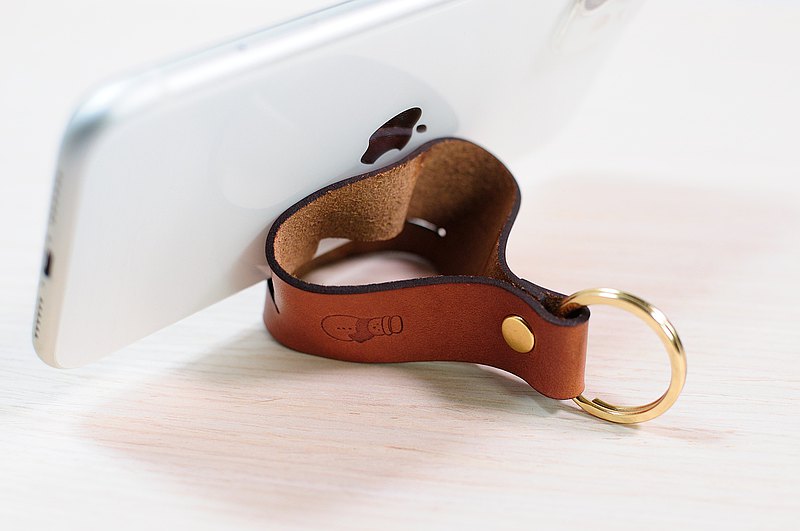 手作皮製手機支架鑰匙圈(含包裝)