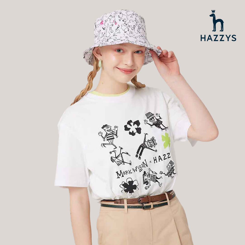 【HAZZYS】女款白色百搭舒適短袖聯名款T恤 YDREB131