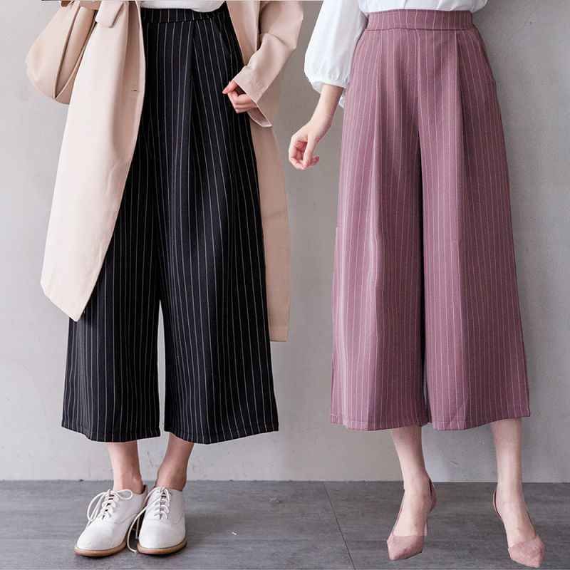 85折顯瘦版型！細直條後鬆緊西裝寬褲(共3色)0608 預購【NJ1421GW】