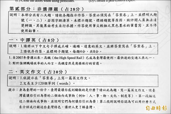 大學學測 英文非選有創意作文考台灣驕傲 自由電子報 Line Today