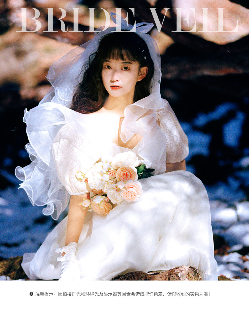 寫真頭紗 多層蓬蓬頭紗韓式新娘白色超仙婚紗短旅拍寫真頭紗面紗結婚配飾