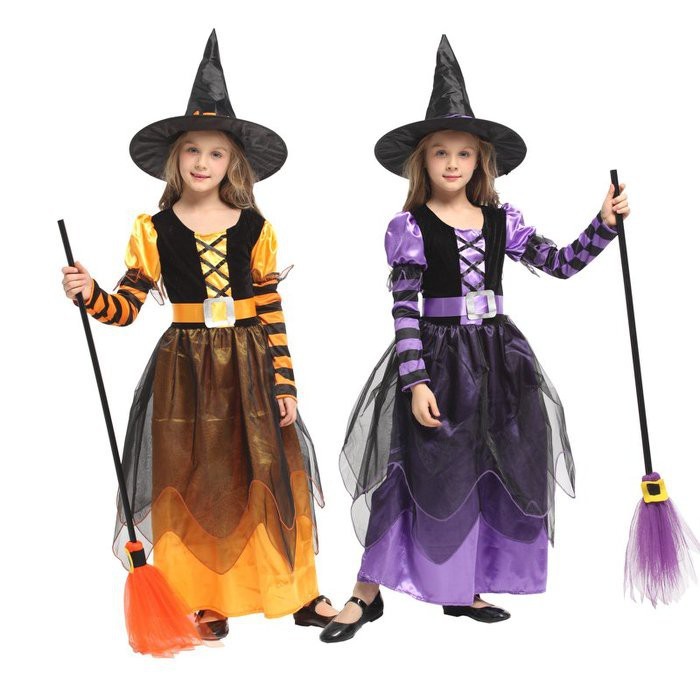 派對達人萬聖節服裝,萬聖節裝扮 兒童變裝服-可愛紫黑小巫婆