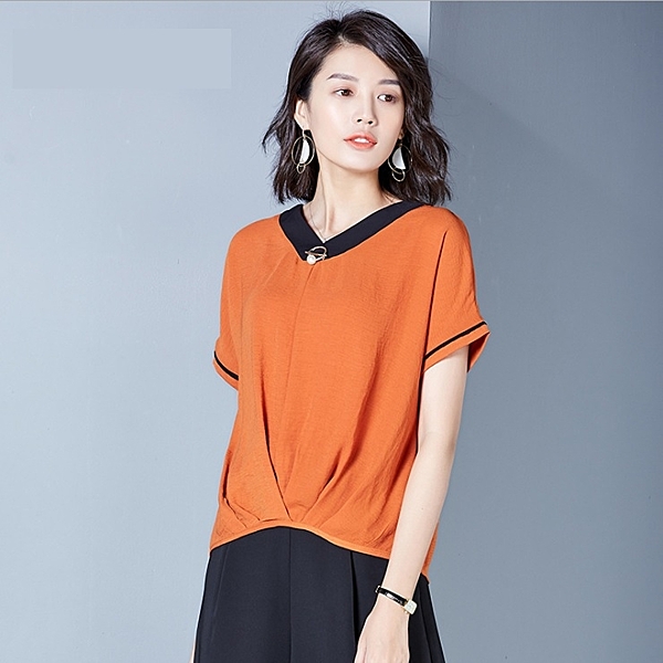 中大尺碼上衣 韓版T恤簡約不規則圓領短袖 M-2XL #ob10928 ❤卡樂store❤