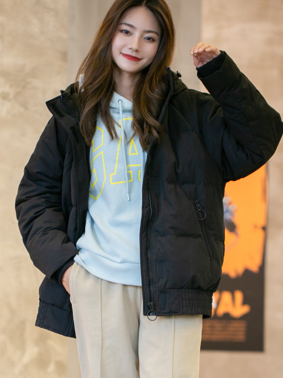 女裝 簡約風格拉鍊連帽羽絨外套