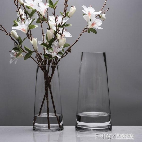 北歐T型簡約玻璃花瓶透明 圓柱花器客廳餐桌家居裝飾插花花瓶擺設