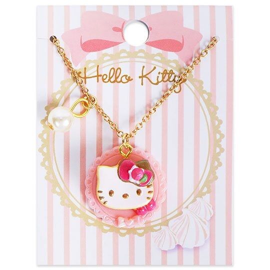 〔小禮堂〕Hello Kitty 甜點造型珍珠短鍊兒童項鍊《粉金.鬆餅》頸鍊.鍊墜.金鍊 4901610-33803