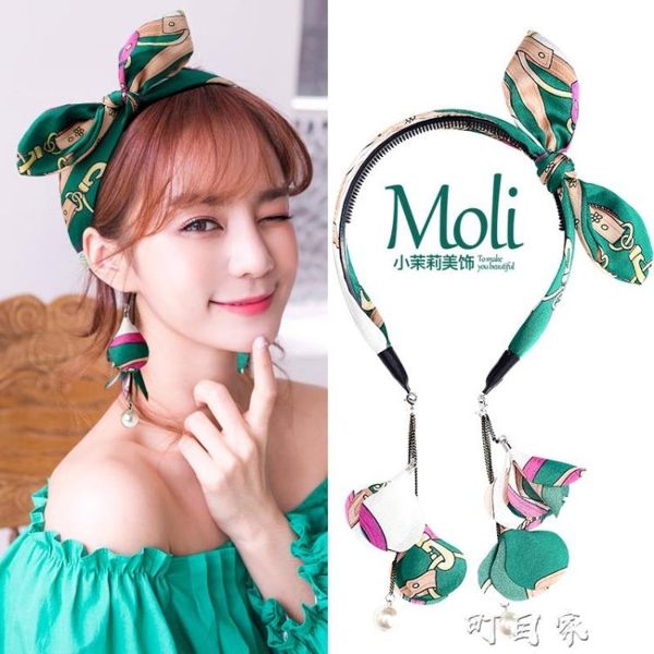 發箍女寬邊帶齒防滑假耳環吊墜發卡壓發頭飾韓國簡約度假頭箍 町目家