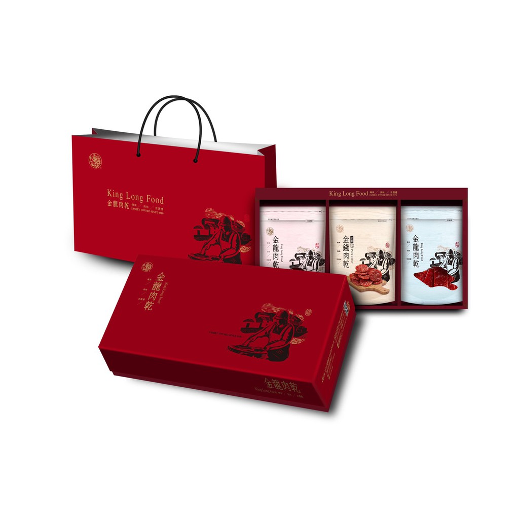 金龍肉乾好禮B組合 原味金錢肉乾250g 黑胡椒金肉條227g 本地黃牛肉乾243g