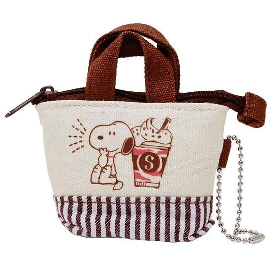 〔小禮堂〕史努比 手提袋造型帆布零錢包《米棕.冰沙杯》掛飾.收納包.耳機包 4935124-50040
