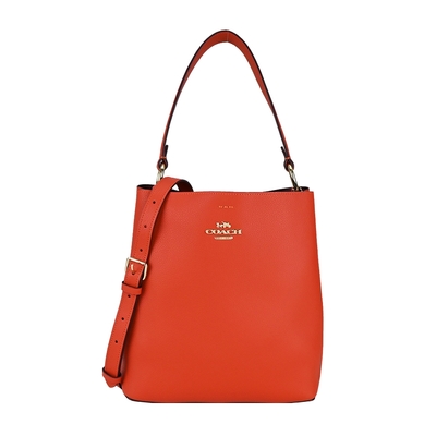 COACH TOWN BUCKET 馬車素面皮革水桶包(大/橘紅)
