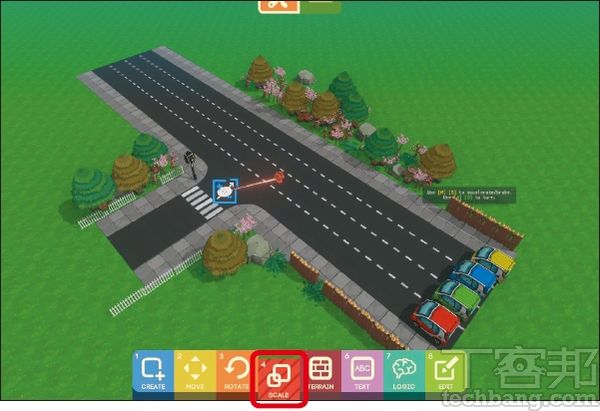 9.如要縮放物件，則需透過「4-Scale」來放大或縮小被選取物體。