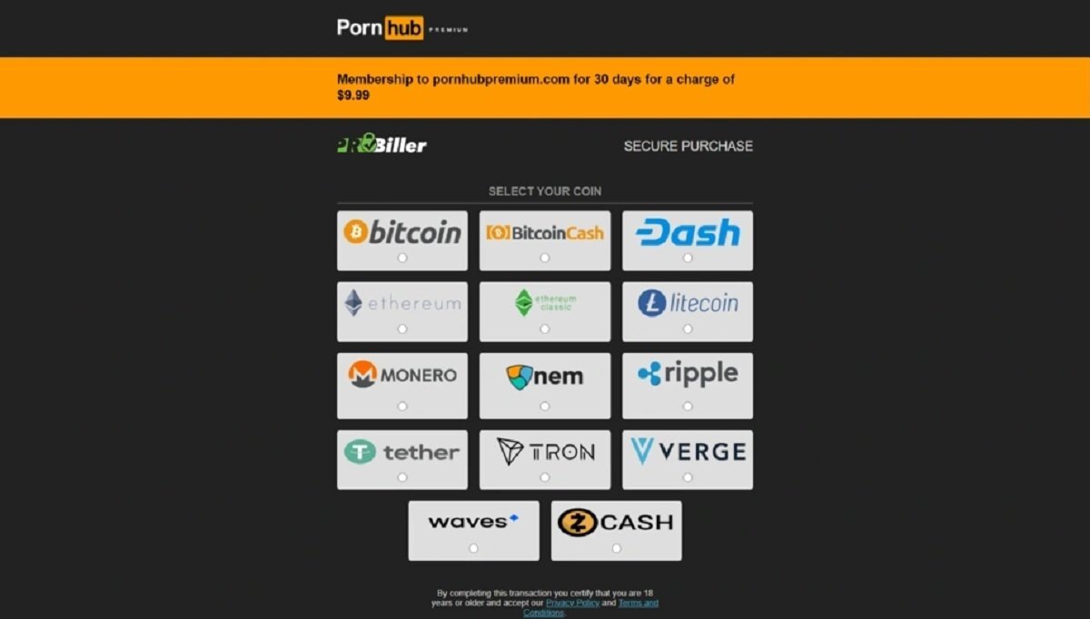 沒有了信用卡，虛擬加密貨幣現在成了 Pornhub 收取訂閱費的唯一方式