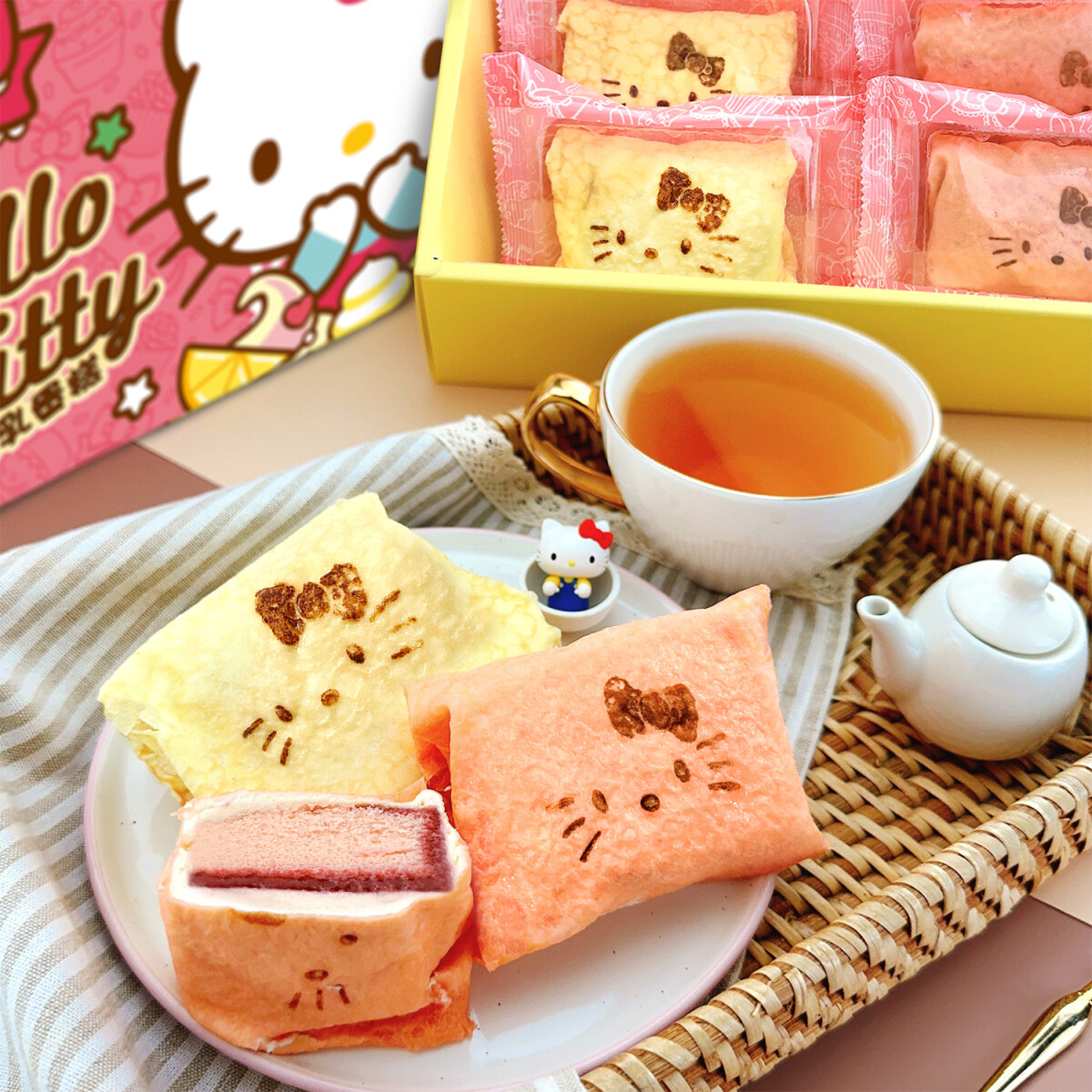 Kitty在超商！7-11、全家開賣「Hello Kitty薄餅生乳蛋糕」，草莓+卡士達布丁內餡太讚