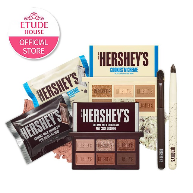 商品特色：Hershey's 巧克力眼彩盤包色組(限量組)組合內容：1.玩轉色彩迷你眼彩盤 #牛奶巧克力 x12.HERSHEY'S牛奶巧克力眼影刷 x13.玩轉色彩迷你眼彩盤 #白巧克力餅乾 x14