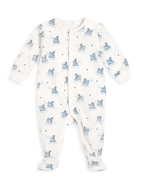 Long sleev footed sleeper with center front & inseam snap closure, bindings & sleeve cuffs.; Crewnec