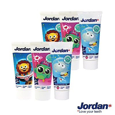Jordan 清新水果味兒童牙膏(0-5歲)*6入組清新淡香果味防蛀防齲可愛外型設計適齡精準含氟-1000ppm-材質放心