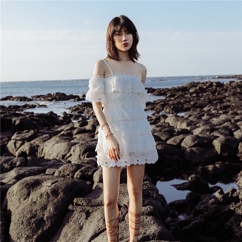 洋裝細肩帶連身裙-網紗平口高腰吊帶女連衣裙73ye16【獨家進口】【米蘭精品】