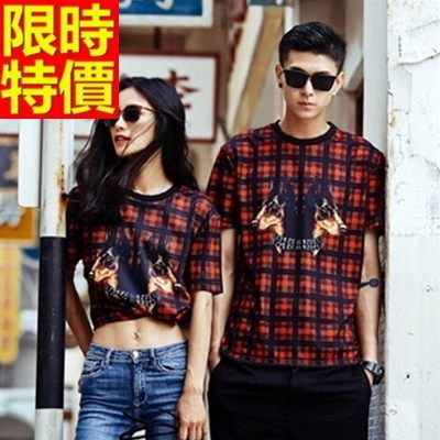 T恤-情侶裝-歐美街頭復古紅格狼犬男女純棉短袖上衣(兩件)68r93【巴黎精品】