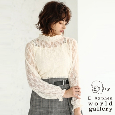 附內搭透膚立領長袖蕾絲上衣 蕾絲上衣 充滿迷人魅力 內搭的小背心 不怕曝光 (2B94L1C0620)